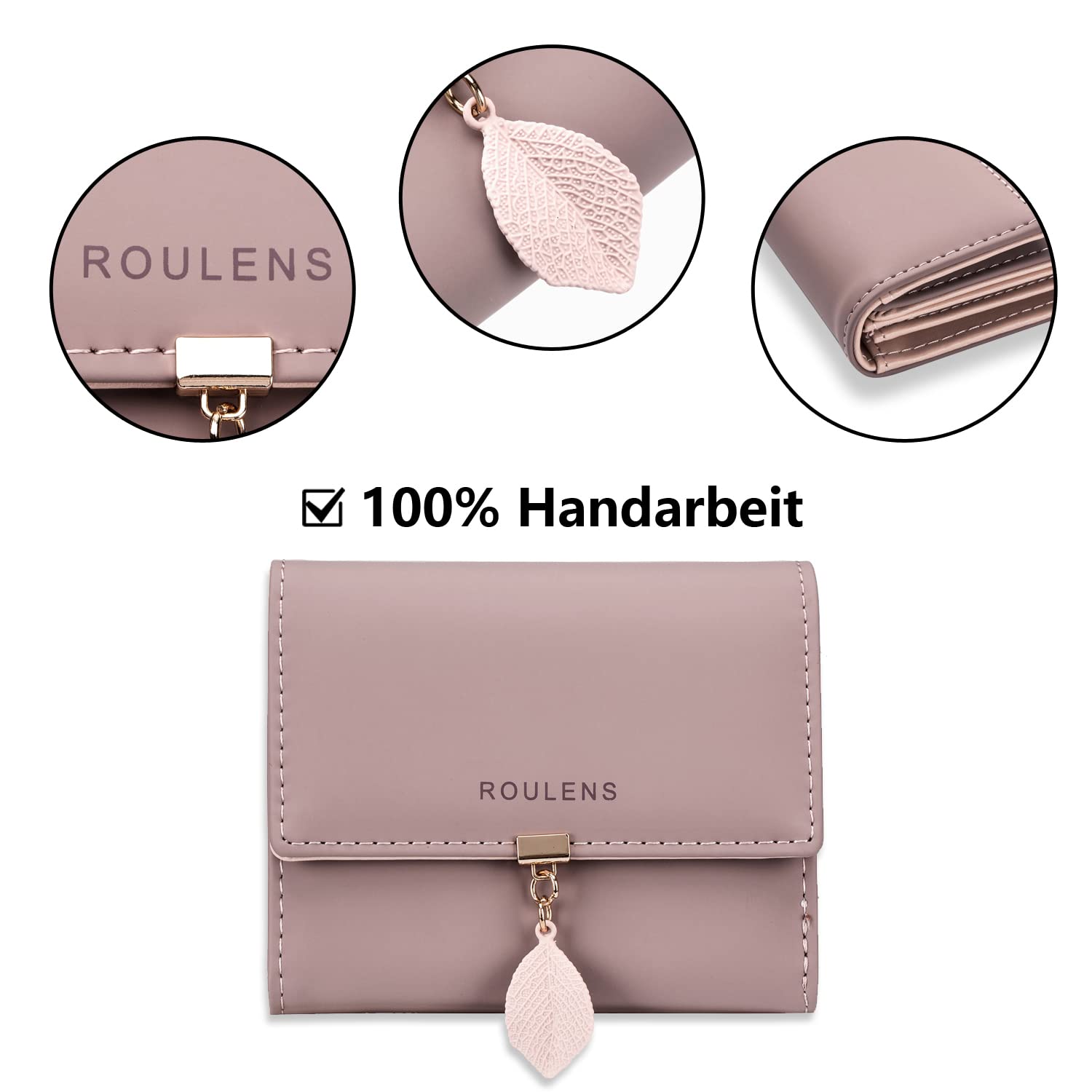 Roulens Damen Geldbeutel mit RFID Blockierung, Klein und im Kurzformat Portemonnaie Damen Veganes Leder Kleine Brieftasche Geldbörse Für Frauen Die Farbe ist sehr schön mit Mehreren Fächern