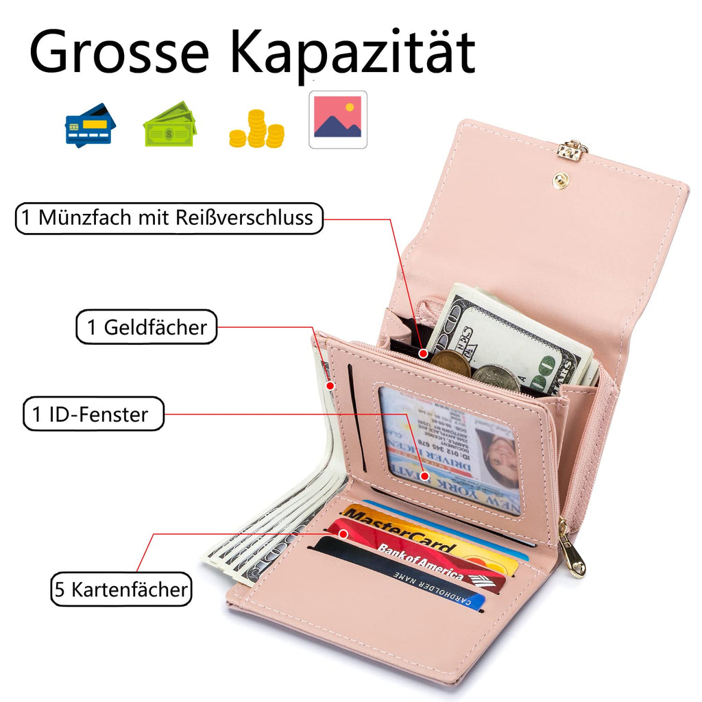 Roulens Damen Geldbeutel mit RFID Blockierung, Klein und im Kurzformat Portemonnaie Damen Veganes Leder Kleine Brieftasche Geldbörse Für Frauen Die Farbe ist sehr schön mit Mehreren Fächern