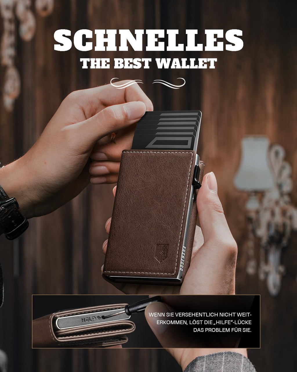 DODENSHA MagSnap Geldbörse Herren I Slim Wallet mit XL-Münzfach für 10+ Münzen I Kreditkartenetui Geldbeutel Herren für 10+ Karten I Magnetischer Verschluss Geldbörse I RFID Schutz I Braun Silbrig