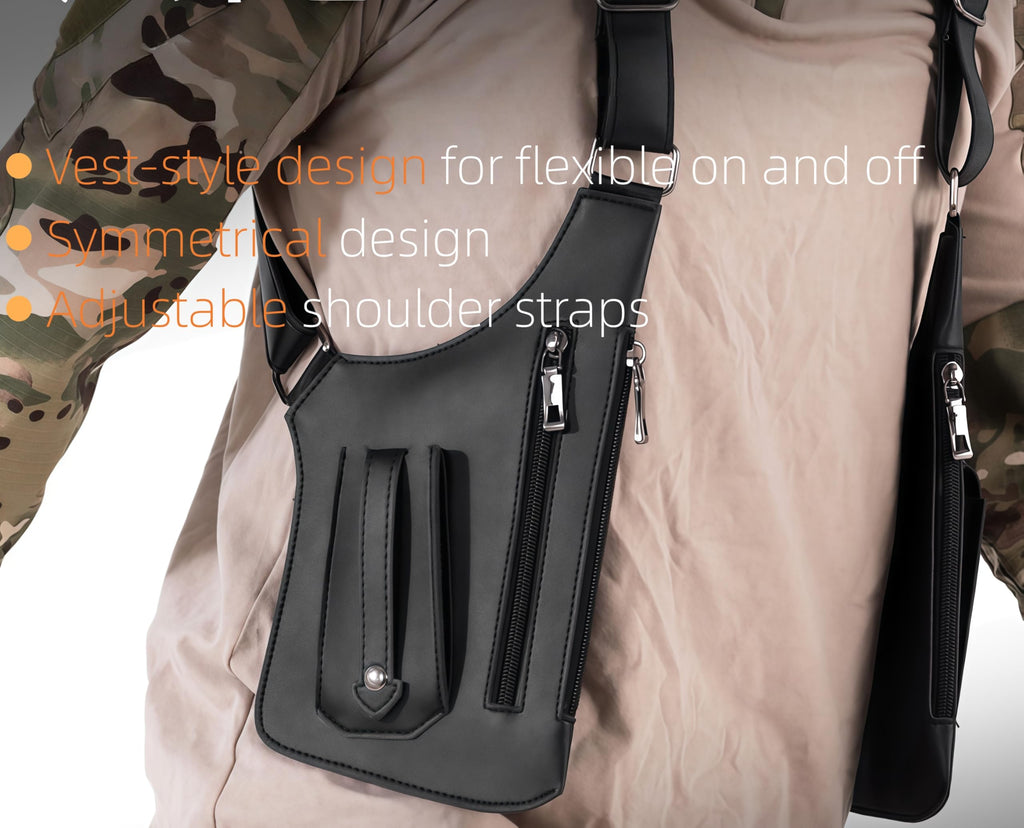 Premium Leather Adjustable Underarm Shoulder Bag for Men & Women, Hidden Strap Wallet with Double Pockets for Travel, Hiking and Fitness (Brown)